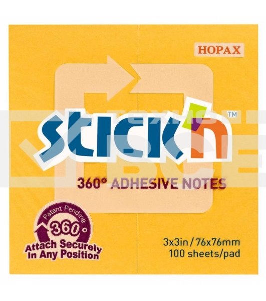 Блок самоклеящийся бумажный Stick`n 21551 76x76мм 100лист. 70г/м2 оранжевый клей по периметру