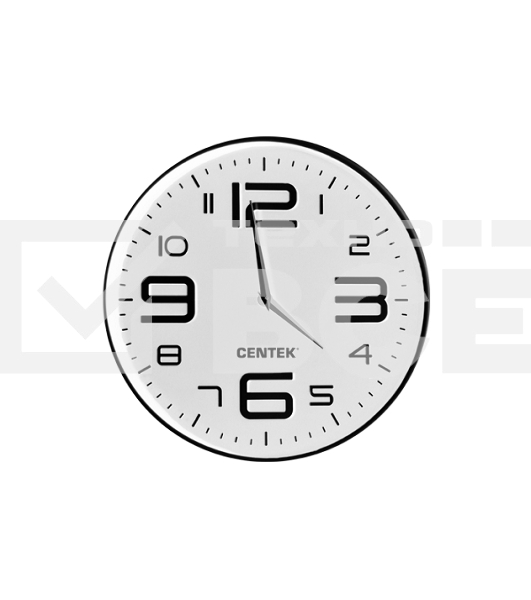 Часы настенные Centek СТ-7101 White 30 см диам., круг, ОБЪЁМНЫЕ ЦИФРЫ, плавный ход