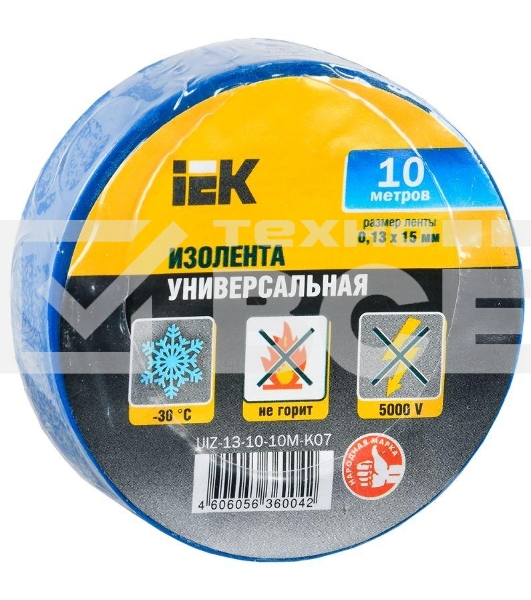 Изолента ПВХ 0.13х15мм (рул.10м) син. ИЭК UIZ-13-10-10M-K07