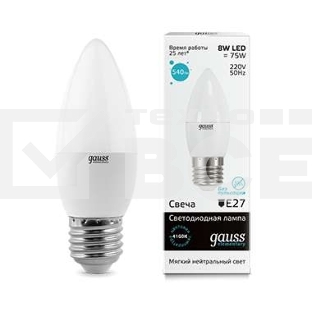 Лампа светодиодная LED Elementary Candle E27 8Вт 4100К Gauss 33228