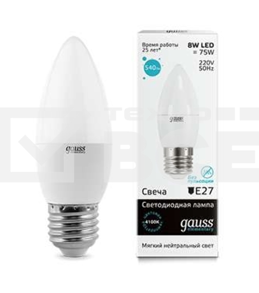 Лампа светодиодная LED Elementary Candle E27 8Вт 4100К Gauss 33228