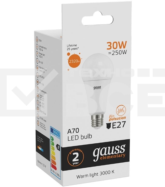Лампа светодиодная Led Elementary A67 30Вт E27 3000К Gauss 73219