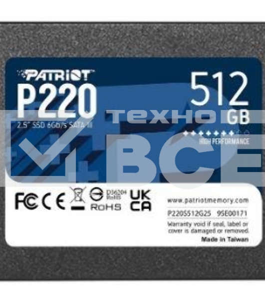 Накопитель SSD Patriot P220, 512GB, SATA III, 2.5