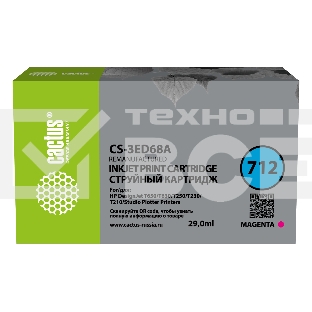 Картридж струйный Cactus CS-3ED68A 712 пурпурный (29 мл) для HP DJ T230/630