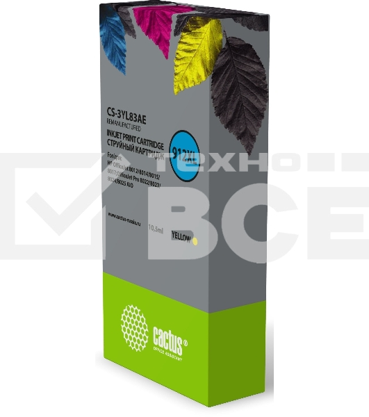 Картридж струйный Cactus CS-3YL83AE 912XL (есть ограничения по прошивке) жёлтый (10.5 мл) для HP OfficeJet 8012/8014/8015/8017;OfficeJet Pro 8022/8023/8024/8025 AIO
