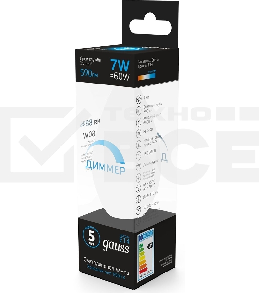 Лампа Свеча 7W 590lm 6500К E14 диммируемая LED