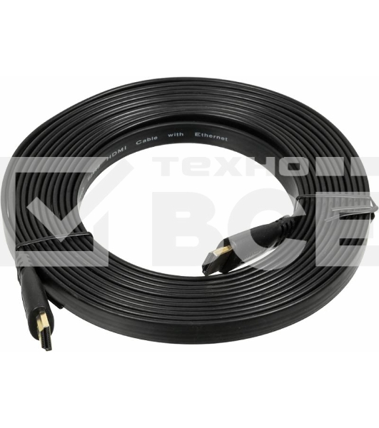 Кабель аудио-видео High Speed ver.1.4 Flat HDMI (m)/HDMI (m) 5м. позолоченные контакты черный