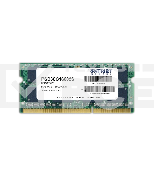 Оперативная память Patriot, DDR3, 8GB (1x8 GB), 1600 MHz, CL11, SO-DIMM
