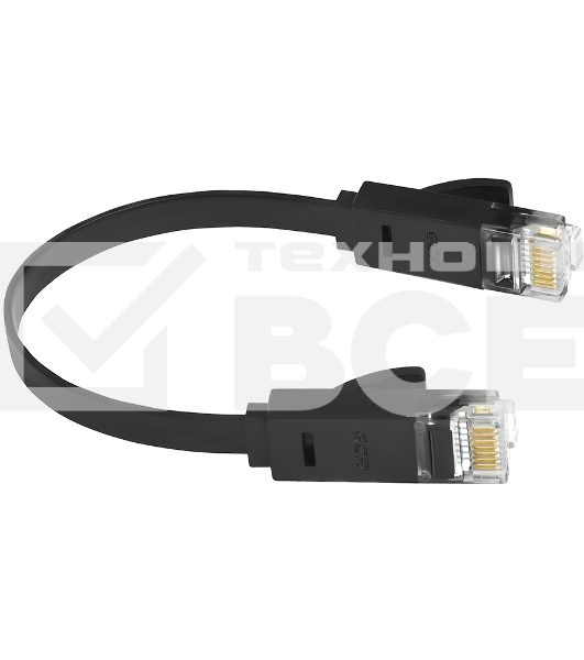 Патч-корд Greenconnect Патч-корд плоский прямой PROF 1.0m UTP медь, кат.6, черный, позолоченные контакты, 30 AWG, Premium ethernet high speed 10 Гбит/с, RJ45, T568B (GCR-LNC616-1.0m)