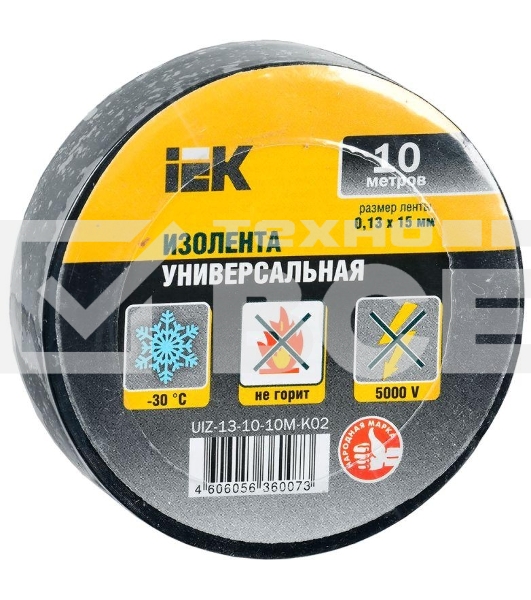 Изолента ПВХ 0.13х15мм (рул.10м) черн. ИЭК UIZ-13-10-10M-K02