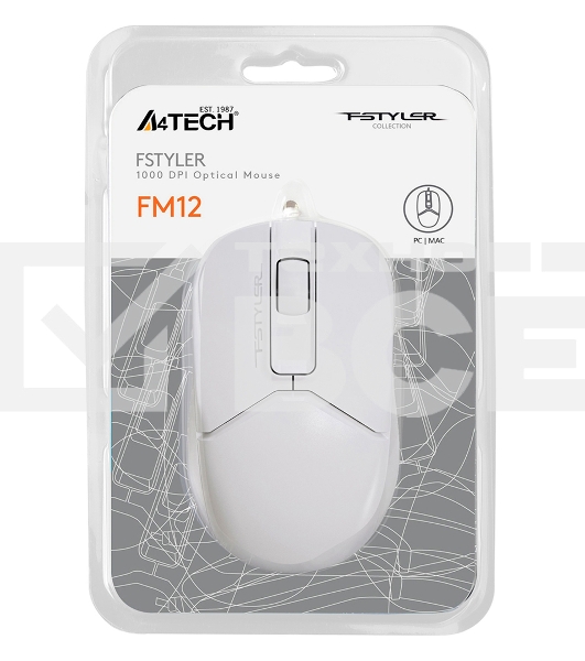 Мышь проводная A4Tech Fstyler FM12 белый, 1200 dpi, USB, кнопки - 3