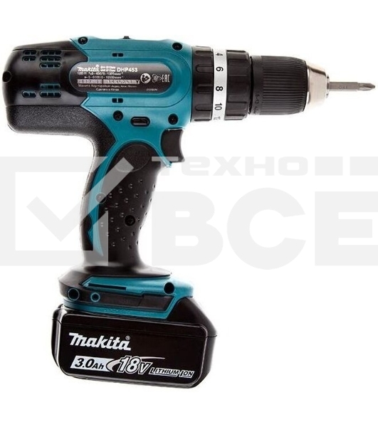 Дрель-шуруповерт Makita DHP453RFE, 18 В, 3 Ач, 42 Нм, щеточный