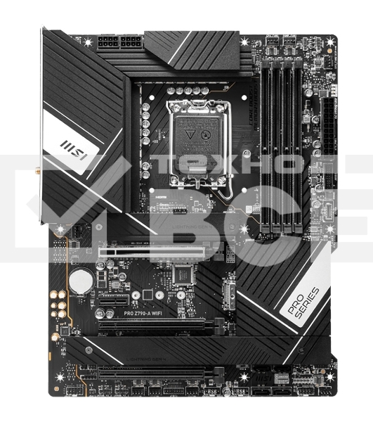 Материнская плата MSI PRO Z790-A WIFI, LGA1700, Intel Z790, 4xDDR5, 6xSATA, 4xM.2, 1xPCIe 5.0 x16, 1xPCIe 4.0 x4, 1xPCIe 3.0 x1, 1xDP, 1xHDMI, 1x2.5Gb LAN, Wi-Fi 6E, Bluetooth 5.3, 1xUSB-C 20Gbps, 3xUSB-A 10Gbps, 2xUSB-A 5Gbps, 2xUSB-A 2.0, 5x3.5 мм, 7.1,