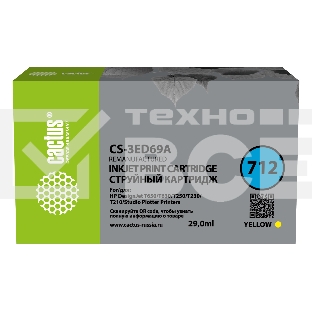 Картридж струйный Cactus CS-3ED69A 712 жёлтый (29 мл) для HP DJ T230/630