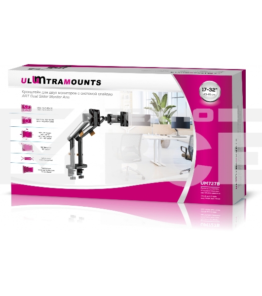 Кронштейн для мониторов Ultramounts UM727B черный 17'-32' макс.9кг крепление к столешнице поворот и наклон