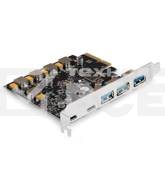 Контроллер ExeGate EXE-313-3A2C (PCI-E x4 v3.0, USB3.2 Gen2 3xType-A + 2xType-C ext., SuperSpeed+ скорость до 10 Гбит/с, разъем доп.питания, ASMedia Chipset ASM3142)