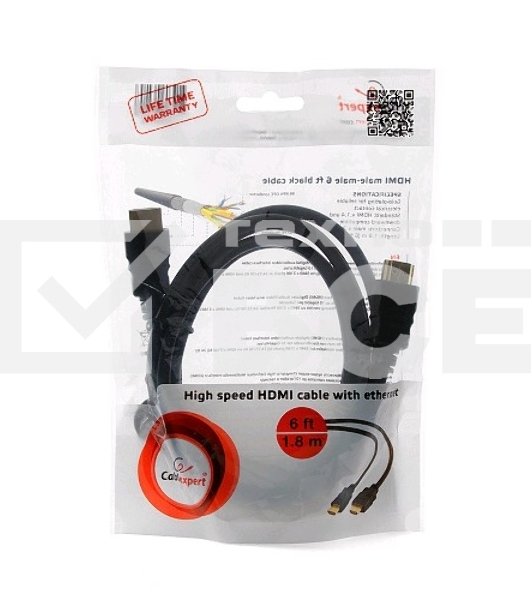 Кабель Cablexpert HDMI CC-HDMI4-6, 19M/19M, v2.0, медь, позол.разъемы, экран, 1.8м, черный, пакет