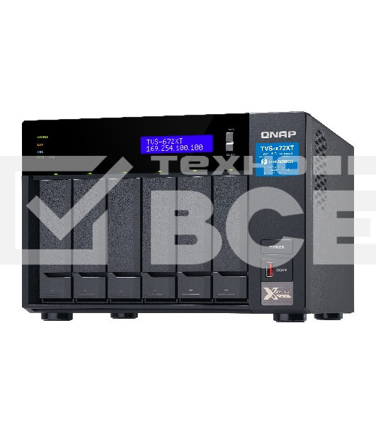 Сетевое хранилище без дисков SMB QNAP TVS-672XT-i3-8G 6-Bay NAS, Intel Core i3-8100T 4-core 3.1 GHz Processor, 8GB DDR4 RAM (max 32GB RAM), 6x 2.5