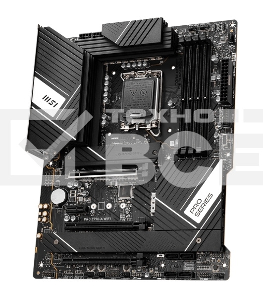 Материнская плата MSI PRO Z790-A WIFI, LGA1700, Intel Z790, 4xDDR5, 6xSATA, 4xM.2, 1xPCIe 5.0 x16, 1xPCIe 4.0 x4, 1xPCIe 3.0 x1, 1xDP, 1xHDMI, 1x2.5Gb LAN, Wi-Fi 6E, Bluetooth 5.3, 1xUSB-C 20Gbps, 3xUSB-A 10Gbps, 2xUSB-A 5Gbps, 2xUSB-A 2.0, 5x3.5 мм, 7.1,