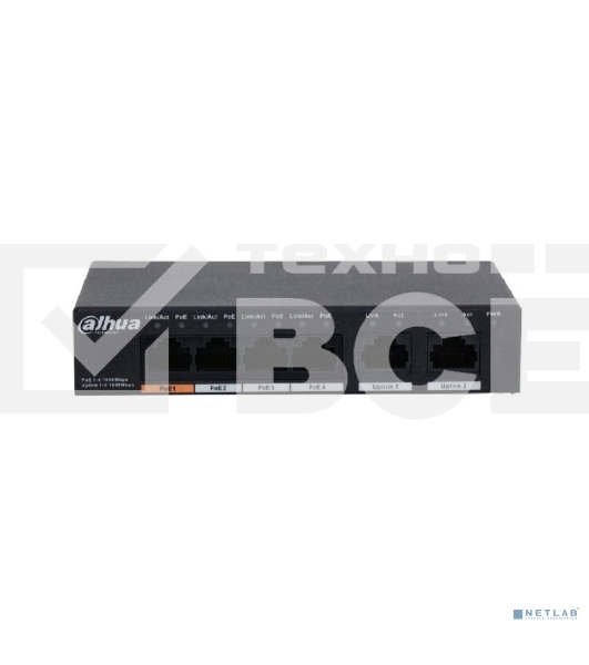 Коммутатор Dahua DH-PFS3006-4GT-60 4x100Mb неуправляемый