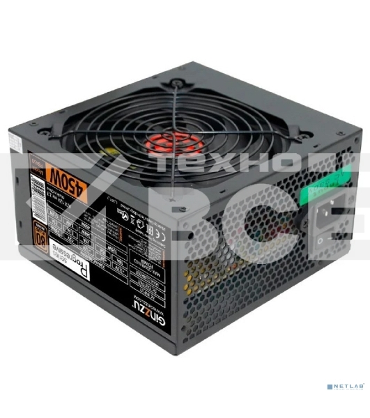 Блок  питания Ginzzu PB450 12CM 80 PLUS  black,APFC,20+4p,1 PCI-E(6+2), 4*SATA, 2*IDE, OEM