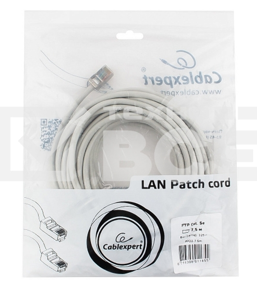 Патч-корд FTP Cablexpert кат.5e, 7.5м, литой, многожильный (серый)