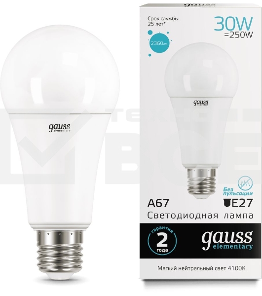 Лампа светодиодная Elementary A67 30Вт E27 4100К Gauss 73229