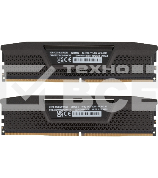 Оперативная память Corsair Vengeance, DDR5, 32GB (2x16 GB), 5200 MHz, CL40, радиатор, чёрный