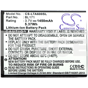 Аккумулятор CameronSinoCS-LTA600SL BL171 для Lenovo A3903.7V / 1450mAh / 5.37Wh