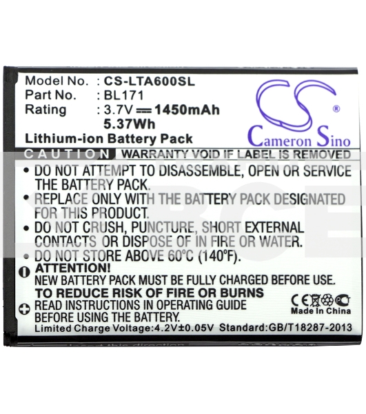 Аккумулятор CameronSinoCS-LTA600SL BL171 для Lenovo A3903.7V / 1450mAh / 5.37Wh