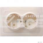 Розетка 2-м ОП Октава 16А РСш22-3-ОКм защ. шторки с заземл. IP20 крем. ИЭК ERO24-K33-16-DC, фото2
