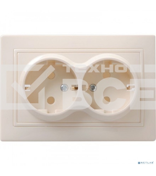 Розетка 2-м ОП Октава 16А РСш22-3-ОКм защ. шторки с заземл. IP20 крем. ИЭК ERO24-K33-16-DC