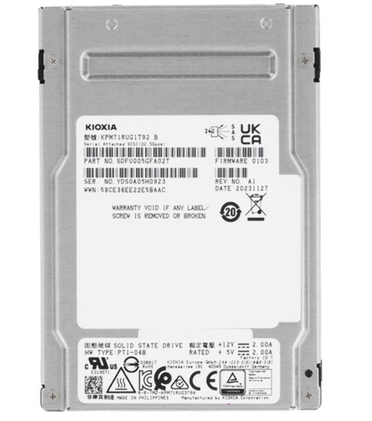 Накопитель SSD KIOXIA SSD PM7-R, 1920GB, 2.5' 15mm, SAS 24G, TLC, R/W 4200/3400 Mb/s, IOPs 720K/155K, TBW 3504, DWPD 1 (12 мес.)