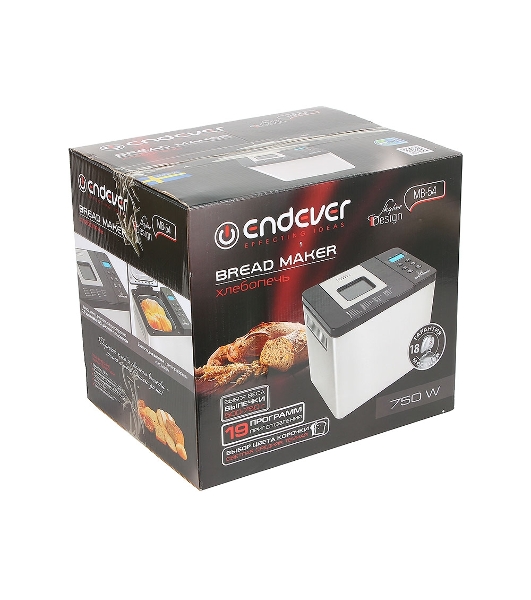 Хлебопечка Endever Skyline MB-54, стальной, мощность 750Вт, LED дисплей,19 автопрограмм