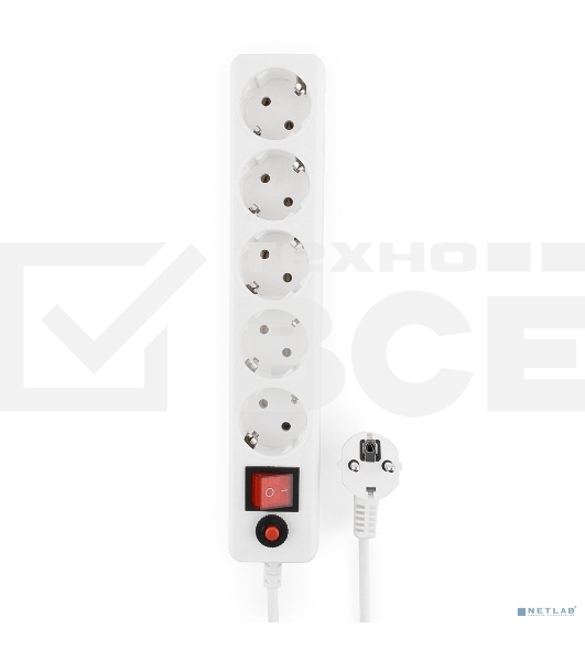 Сетевой фильтр Гарнизон ECL-5-W-1.4, 5р, 10А, 1.4м, ур.защиты 4, белый, пакет
