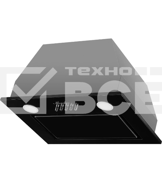 Встраиваемая вытяжка MONSHER INNA 40 Noir, 40 см, производительность 750 м3/ч, 3 скорости, турбо режим, механическое управление, уровень шума 45 дБ, LED освещение, угольный фильтр KF-Y (опция), цвет черный/нержавеющая сталь