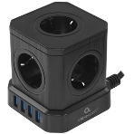 Сетевой фильтр Cablexpert Tower, TWR-5-U4-B-2, 5 р, 10А, 4хUSB, 3.1А, 2 м, ур.защиты 4+, черный, коробка, фото3