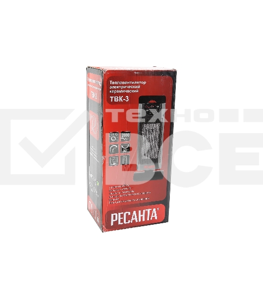 Тепловентилятор Ресанта ТВК-3, серый, 2000 Вт, 20 м2, термостат 67/2/5