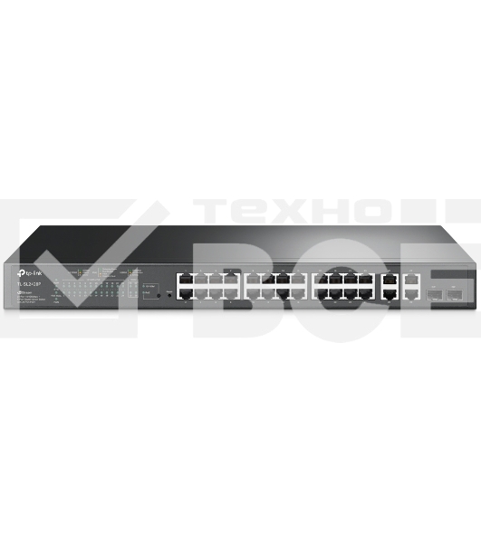 Сетевой коммутатор JetStream 24-port 10/100Mbps + 4-port Gigabit L2 Smart Switch with 24-port PoE+, PoE budget up to 250W, support PoE power management, with abundant L2 features,1U rack mountable, full managed via web UI/CLI/SSH/Telnet/SNMP