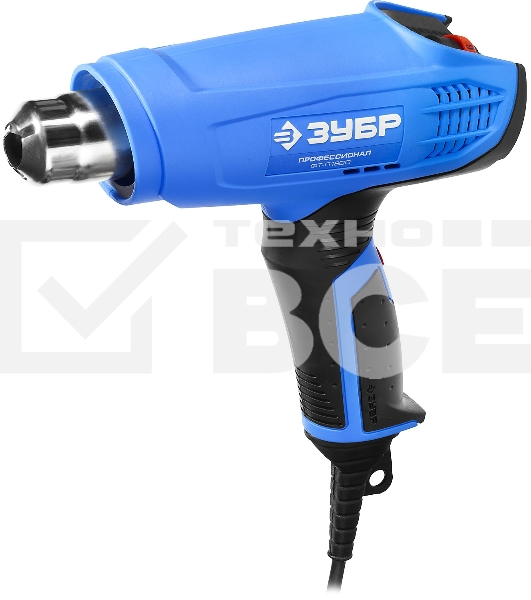 Фен технический (строительный), ЗУБР Профессионал ФТ-П1800, керам. изолятор, электр. регул. темп-ры, 2 режима: 80-550град, 350/550 л/мин, 1800Вт