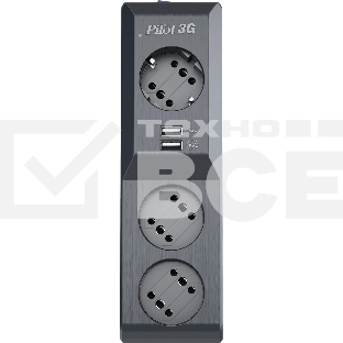 Сетевой фильтр Surge protector Pilot 3G 3xGP euro outlets, 10А/2.2кВа, 2xUSB, 3m, black