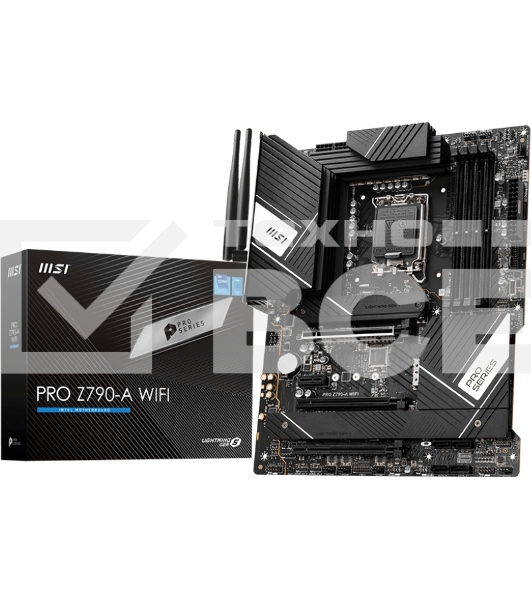 Материнская плата MSI PRO Z790-A WIFI, LGA1700, Intel Z790, 4xDDR5, 6xSATA, 4xM.2, 1xPCIe 5.0 x16, 1xPCIe 4.0 x4, 1xPCIe 3.0 x1, 1xDP, 1xHDMI, 1x2.5Gb LAN, Wi-Fi 6E, Bluetooth 5.3, 1xUSB-C 20Gbps, 3xUSB-A 10Gbps, 2xUSB-A 5Gbps, 2xUSB-A 2.0, 5x3.5 мм, 7.1,