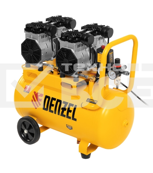 Компрессор безмаслянный малошумный DLS 2200/50, 2200 Вт, 2х1100, 50 л, 380 л/мин  Denzel