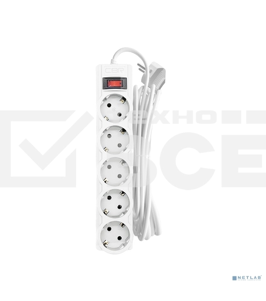Сетевой фильтр CBR CSF 2505-5.0 White CB, 5 евророзеток, длина кабеля 5 метров, цвет белый, коробка