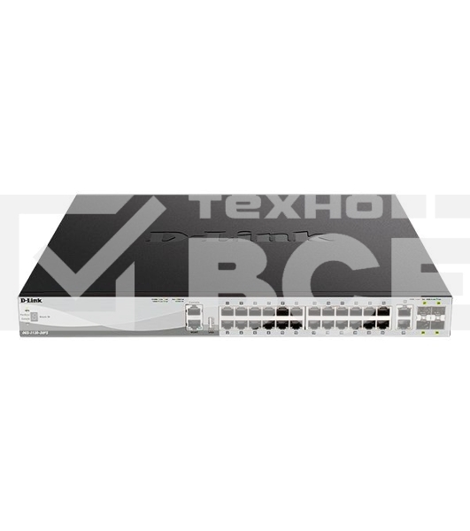 Коммутатор D-Link DGS-3130-30PS/B2A Управляемый L3 стекируемый коммутатор с 24 портами 10/100/1000Base-T, 2 портами 10GBase-T и 4 портами 10GBase-X SFP+ (24 порта PoE 802.3af/at, PoE-бюджет 370 Вт; 740 Вт с DPS-700)