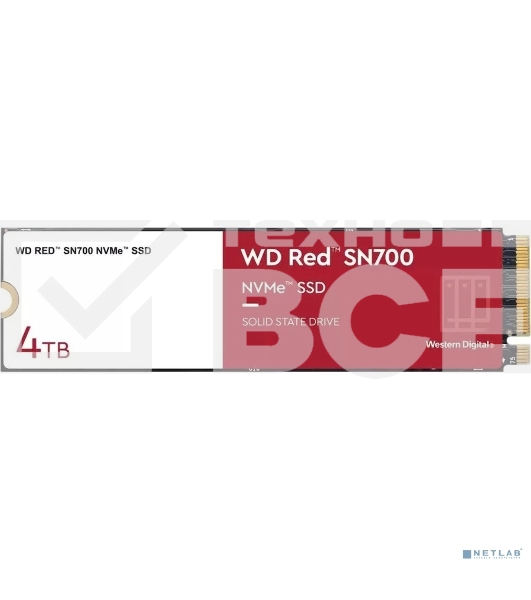 Накопитель SSD WD Red SN700 WDS400T1R0C, 4Tb, PCIe 3.0 x4, M.2 2280, NVMe, R/W 3400/3100