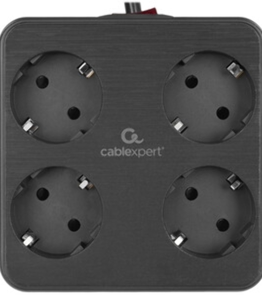 Сетевой фильтр Cablexpert Plate, PLT-4-C2U2-B-3, 4р, 10А, 2xType-C PD, 20Вт, 2xUSB, 2.4A, 3 м, ур. защиты 4+, черный, коробка