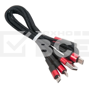 Кабель USB HOCO x26 Xpress one pull three 3 в 1, Lightning+Micro+Type-C, черно-красный