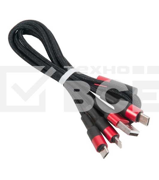 Кабель USB HOCO x26 Xpress one pull three 3 в 1, Lightning+Micro+Type-C, черно-красный