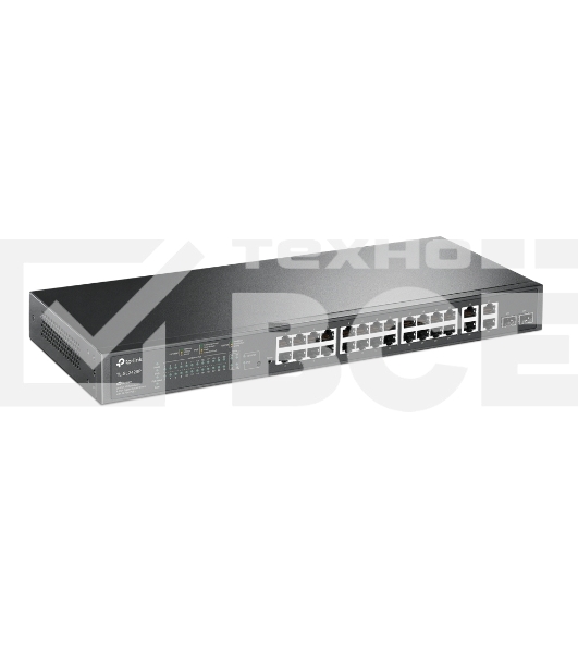 Сетевой коммутатор JetStream 24-port 10/100Mbps + 4-port Gigabit L2 Smart Switch with 24-port PoE+, PoE budget up to 250W, support PoE power management, with abundant L2 features,1U rack mountable, full managed via web UI/CLI/SSH/Telnet/SNMP